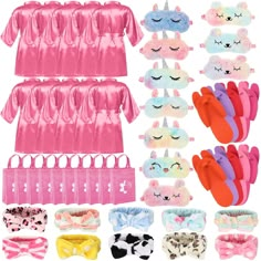 PRICES MAY VARY. Package Includes: you will get 50 pieces of Spa party supplies for girls in total; The package includes 10 pieces kids satin robe, 10 pieces of headbands, 10 pairs of slippers in uniform size, 10 pieces of eye mask and 10 pieces of pink tote bags; They are ideal Spa party supplies, party rewards, sleepover party supplies for girls, slumber party supplies for girls Cute Spa Robes for Girls: the girls satin kimono robes are made of polyester fiber, not easily deformed; This women' Sleepover Party Favors, Birthday Sleepover Ideas, Kids Sleepover, Pink Party Favors, Sleepover Birthday, Girly Birthday Party