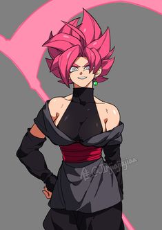 an anime character with pink hair and black clothes