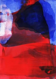 an abstract painting with blue and red colors