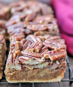 pecan pie on a cooling rack ready to be eaten