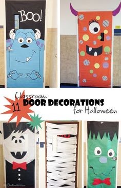 four different door decorations for halloween