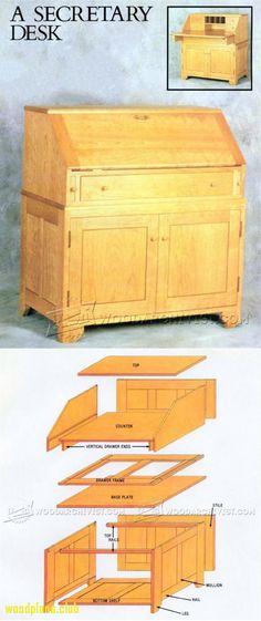 the plans for a wooden chest are shown in two different sizes and colors, including one with