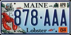 maine license plate with lobsters on the front and bottom, which reads 788 aaa