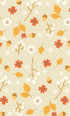 an orange and white flower pattern on a beige background