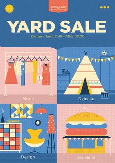 the yard sale poster is shown in three different colors