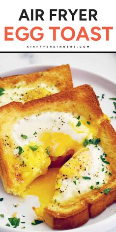 For a filling, yummy breakfast, make our Air Fryer Egg Toast! Classic egg-in-a-hole is even easier to make following our simple air fryer instructions. It's ready in under ten minutes, takes just four ingredients, and is sure to make you smile! Eggs On Toast Air Fryer, How To Air Fry Eggs, Air Fryer Egg And Toast, Fried Egg In Airfryer, Egg In The Hole Air Fryer, Baked Eggs In Air Fryer, Egg In Bread Air Fryer, Egg In The Air Fryer, Air Fryer Egg On Toast