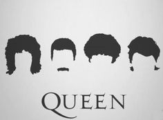 the silhouettes of four men's hair are shown in black and white, with the words queen written below them