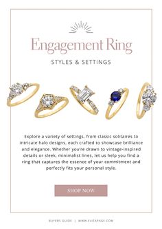 the engagement ring styles and settings are available in gold, silver, or rose gold