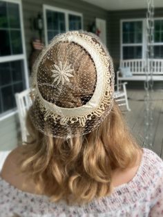 It's hard not to absolutely adore this bridal fascinator As I worked with it, I couldn't help but wonder what it's story was and what happy bride must have worn it down the aisle some seventy years ago? Age has shown it's face, especially on some edges of the lace, making them a little darker. There seems to be two places where the frame cracked. The net, however, only has a few holes and overall seems to be in quite good condition! This hat could be paired with everyday vintage outfits or even Adjustable Vintage Fascinator For Wedding, Vintage White Costume Hats For Wedding, Retro Adjustable Headpieces For Wedding, Vintage White Costume Hats And Headpieces For Wedding, Vintage Headpieces For Wedding And Kentucky Derby, Vintage Adjustable Costume Hats And Headpieces For Events, Vintage Cream Costume Hat For Wedding, Vintage Costume Hats And Headpieces For Events, Adjustable Vintage Costume Hats For Vintage Events