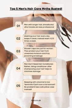 Fellas, are you looking to elevate your hair care routine for healthy hair? First, you need to dispel all misconstrued notions and equip yourself with the right knowledge. 💡 Here are some myths that are limiting you. To read more, check out our blog on A Guide to Men's Hair Care. #TTAT #HairMyths #BlackHairMyths #MensGrooming #HealthyHair Long Hair Routine, Routine For Healthy Hair, For Healthy Hair, Maintaining Healthy Hair, Hair Help, Grooming Routine, Men's Health, Summer Glow