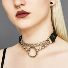 Color:Black/Transparent Material:Faux leather and metail chain. Fastens at the back, with o-ring and 2 chains on the front (perfect for attaching a lead). Collar measures 20mm wide and 40cm long. Package include:1 pc Collar Necklace Choker, Layer Chain, Day Collar, Layered Chains, Gothic Girls, Chain Choker Necklace, Choker Collar, Chain Choker, Fashion Jewelry Necklaces