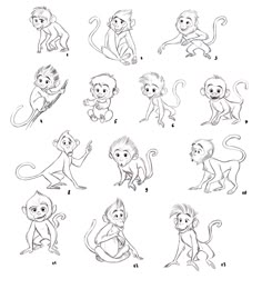 an image of monkeys for children to learn how to draw them in the style of cartoons