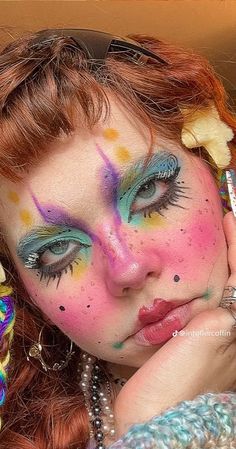 Wacky Makeup Looks, Fun Crazy Makeup Looks, Crazy Colorful Makeup, Bug Makeup Looks, Maximalist Eye Makeup, Hyperpop Makeup, Maximalist Makeup Looks, Unique Makeup Looks Fun, Colorful Makeup Aesthetic