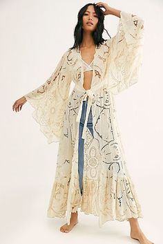 Free People Kimono, Crochet Kimono, Bohemian Kimono, Embroidered Kimono, Empire Waistline, Lace Kimono, Boho Kimono, Eyelet Lace