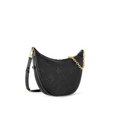 LOUIS VUITTON® - Loop Hobo - Black Louis Vuitton Loop Hobo, Cruise Fashion, Moon Bag, Moon Shape, Louis Vuitton Official, City Bag, Monogrammed Leather, Leather Chain, Black Handbags