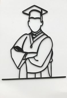 a black and white drawing of a man in a graduation cap with his arms crossed