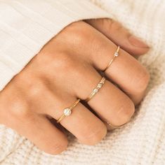 Trio Diamond Ring | Simple & Dainty Triple Diamond Ring, Dainty Initial Necklace, Minimal Ring, Gold Filled Ring, Gold Ring Stack, Minimal Jewelry, Everyday Rings, Stud Earrings Set, Favorite Rings