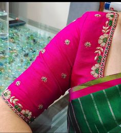 Simple Silk Blouse Designs Latest, Raglan Sleeve Blouse For Saree, Blouse With Embroidery Work, Embroidery Work Design Blouse, Purple Blouse Designs For Saree Silk, Blouse With Work Designs, Very Simple Blouse Designs, New Simple Blouse Designs, Aari Work Blouse Simple Design New Model