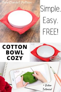 crochet bowl cozy pattern with instructions to make it in the shape of a heart