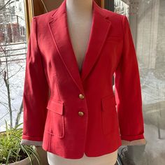 Never Been Worn. Blaze From Bananarepublic, Pink/Red Blazer With Gold "Royal" Buttons,3 Buttons On The Sleeves, Fully Lined. Very Classy And Awesome Jacket! Red Cotton Blazer For Work, Red Cotton Workwear Blazer, Light Grey Blazer, Elbow Patch Blazer, Salmon Orange, Petite Blazer, Work Blazer, Beige Blazer, Brown Tweed