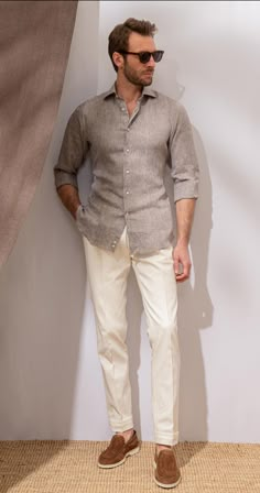 Safari Menswear, Pini Parma, Classy Outfits Men, Wedding Outfit Men, Mens Casual Outfits Summer, Outfits Hombre, Men Stylish Dress, Guest Attire, Linen Shirt Men