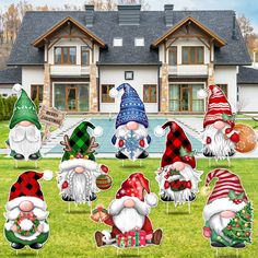 christmas gnome lawn decorations in front of a house