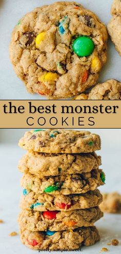 cookies with m & m's on top and the words, the best monster cookies