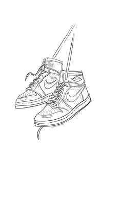 a drawing of a pair of sneakers with the shoelaces still attached to them