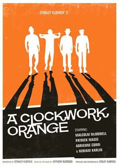 a vintage orange movie poster with the silhouettes of three men standing in front of an orange background