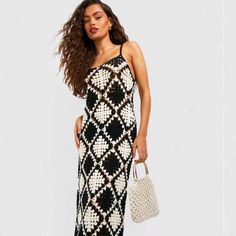 About: Boohoo's Mono Patchwork Crochet Maxi Dress, Nwt, Large, Never Worn It's All About Cozy Comfort In This Sweater Dress. The Knitted Material Makes This Dress A Warm And Comfortable Option On Cool Nights Or Winters Days. Featuring A Single Yarn Knit, This Warm Knitted Dress Is Not Only Flattering But Casually Fitting For A Look That You Can Dress Up Or Down. Pair With Heels And Sparkling Jewelry For A Chilly Event, Or With Over-The-Knee Boots For A Form-Fitting And Super Flattering Everyday Black Crochet Maxi Dress For Summer, Black Crochet Summer Dress, Spring Black Crochet Dresses, Spring Crochet Black Dresses, Black Crochet Dresses For Spring, Fitted Black Crochet Dress, Patchwork Crochet, Fabric Crochet, Maxi Dress Coverup