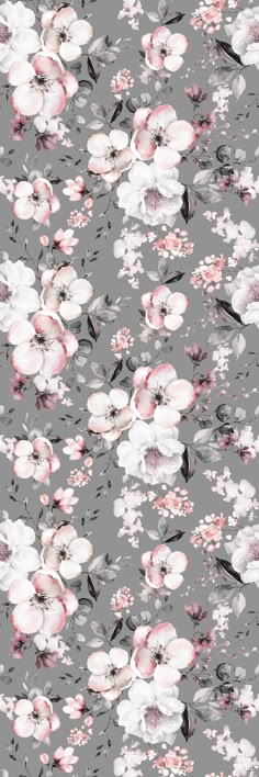 an abstract floral pattern with pink and white flowers on a gray background that is slightly overexposed