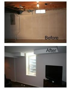 before and after pictures of a living room remodel