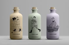 three bottles with different designs on them, one for men and the other for women