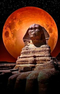 an image of the great sphinx in front of a full moon