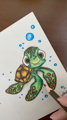 a drawing of a sea turtle with bubbles