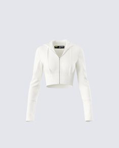 Say hello to your new fav essential 🤍 This white knit cropped jacket featuring a zip front, a rib hem, and extended long sleeves is perfect for keeping you hawt all day and night 😏 Zip Top Outfit, White Crop Outfit, Jackets Fashion, Cropped Jackets, Cropped Jacket, Light Grey Leggings, Cropped Outfits, Crop Top Jacket, Belly Shirts