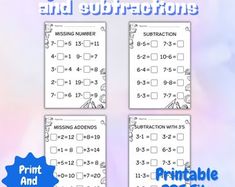 the subtraction worksheet for missing numbers and subtractions is shown