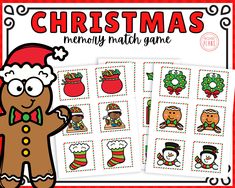 christmas memory match game for kids with gingers and snowmen on it, including matching cards