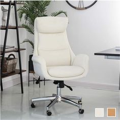 Versatile and stylish, this Glitzhome chair offers mid-century modern style for your home office. White Ergonomic Office Chair, White Office Chairs For Women, Fancy Office Chair, Office Chairs For Women, White Leather Office Chair, White Desk Chair, Stylish Office Chairs, White Office Chair, Adjustable Office Chair