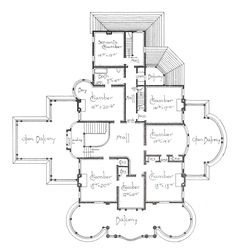 the floor plan for an old house, with stairs and staircases on each side