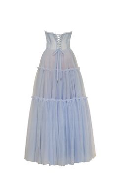 Dreamy dark blue tulle dress with a ruffled maxi skirt. Features a heart-shaped boned bodice with built-in cups, corset back, and a silver belt with Milla’s signature. Includes elegant straps. Material: Tulle Fabric composition: 100% Polyester, 100% Nylon Skirt length from waist: 45.6 inches Dress weight: 2.5 lbs Neckline: Heart-shaped neckline Back: Lacing closure Lining: Cloudy blue full-length flared underskirt Model: 5'8" / 31-23-34, wearing size S Hand wash up to 86ºF Do not bleach Ironing: Dark Blue Tulle Dress, Alt Wedding Dress, Ruffled Maxi Skirt, Milla Dresses, Blue Tulle Dress, Tulle Maxi Dress, Tulle Maxi Skirt, Dress Weights, Blue Tulle