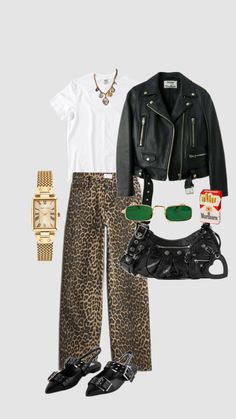 Chic Black Outfits, Minimal Chic Style, Leopard Outfits, Leopard Print Jeans, Print Pants, Lovely Clothes, Casual Chic Style