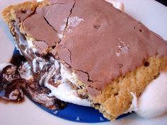 a piece of chocolate ice cream pie on a plate