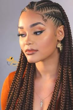 Feed In Braids Cornrows With Box Braids, Slanted Cornrows Braids, Formal Cornrow Hairstyles, Large Fulani Braids Hairstyles, Anahi Hair, Lemonade Cornrows, Vacation Braids, Cornrows Ideas, Cornrow Hairstyle