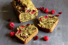 some raspberry bread is cut into pieces