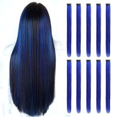 Blue Hair Extensions, Long Hair Care, Hair Extensions Clip, Hair Extensions For Short Hair, Extensions Clip In, Colored Hair Extensions, Short Wedding Hair, Clip In Extensions, Rainbow Hair