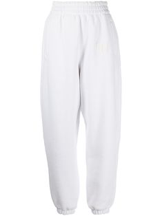 white cotton-blend logo print to the front elasticated waistband two side slit pockets rear welt pocket elasticated ankles Sweatpants White, White Track Pants Outfit, White Track Pants, Luxury White Sweatpants For Streetwear, White Sweatpants With Elastic Side Panels For Streetwear, Luxury White Sweatpants With Pockets, Alexander Wang Sweatsuit, Alexander Wang Sweatpants, Alexander Wang Pants