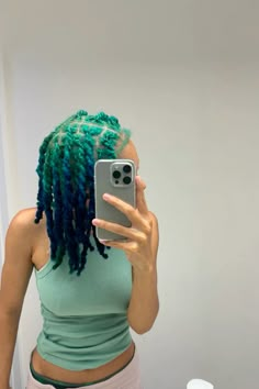 Turquoise Locs Black Women, Blue Peekaboo Locs, Multicolored Locs, Blue And Green Locs, Decorated Dreads, Loc Retwist Styles, Loc Dye, Locs Styles Short