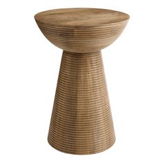 a small wooden stool made out of wickers on an isolated white background for use as a side table