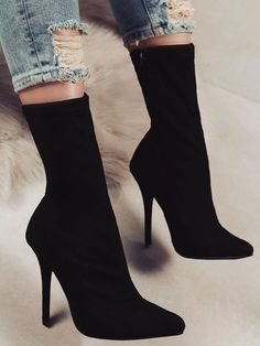 Womens Black Booties, Elegant High Heels, Zipper Heels, Pointed Toe Heels, Black High Heels, Heel Boots, Thigh High Boots